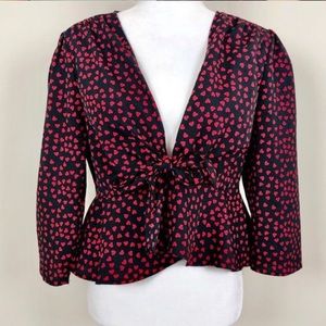 Nic + Jo red and black tie front heart print top NWOT